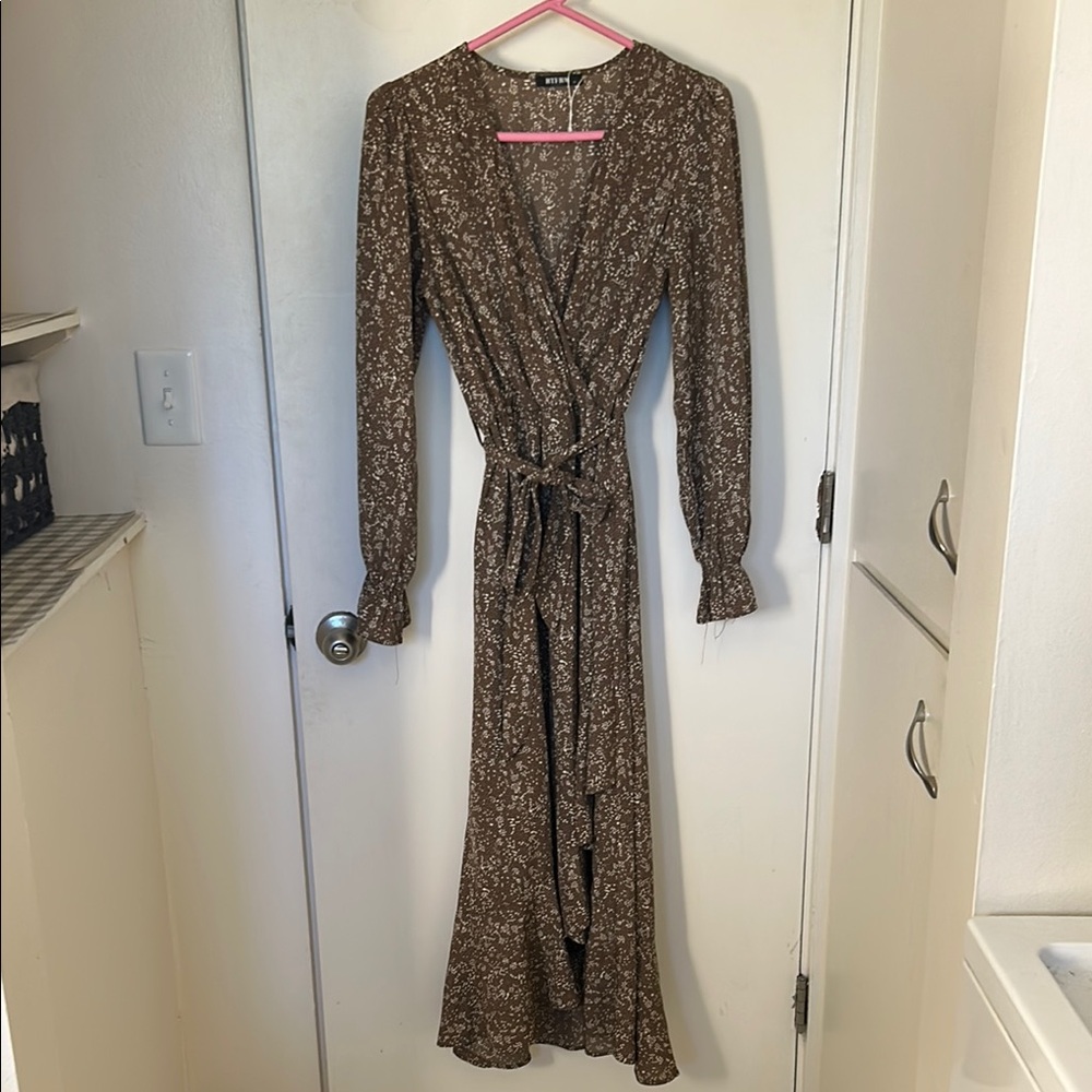 Floral Brown Wrap Dress